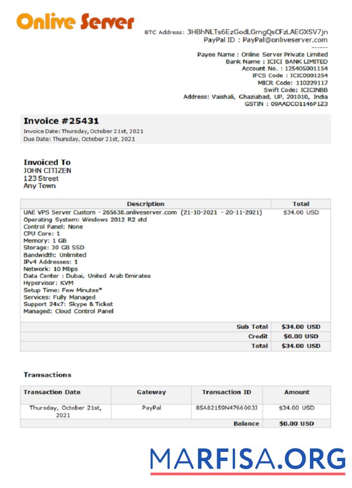 Blank India Online Server company invoice sample
